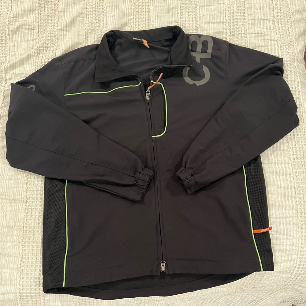 CBUK Men’s Medium Weight Jacket Black Green Orange Size Large Mesh Zip Pockets